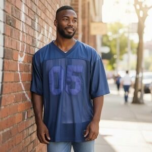 FUBU Mens XL Football Jersey Mesh Polyester Navy Blue Vintage Hip Hop Streetwear